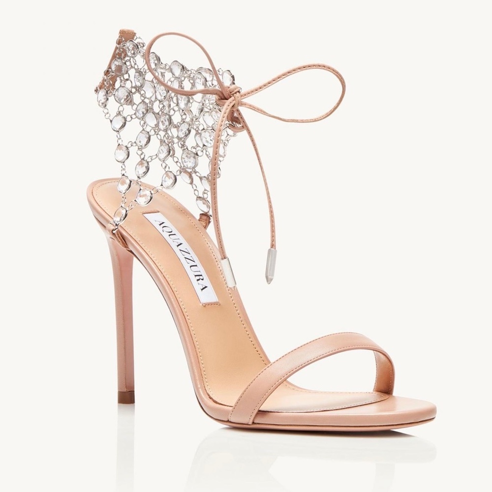 Aquazzura Crystal Web Leather Ankle-Tie Leather Stiletto Sandal - Picture 7 of 11
